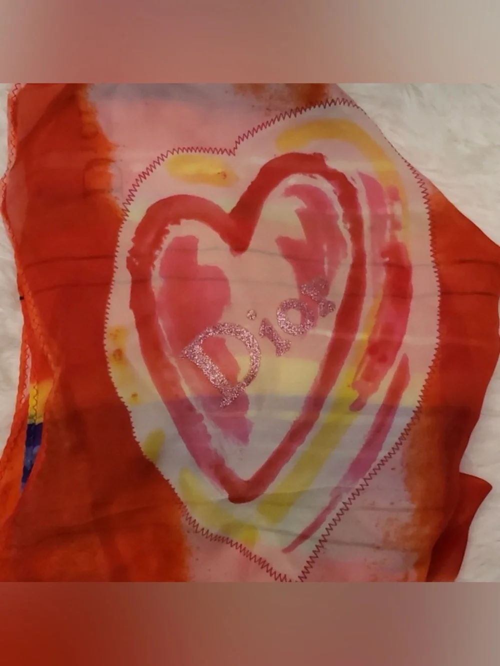 AUTHENTIC Christian Dior Multicolor Glitter Heart Silk Scarf